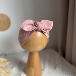 Różowa opaska PIN UP z miękkiej, cienkiej dresówki, w drobne, subtelne kropki